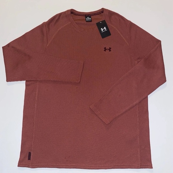 🔴SOLD🔴 NWT Under Armour Men’s Waffle Henley Shirt - Crew Neck Burnt Orange XL - Picture 1 of 6